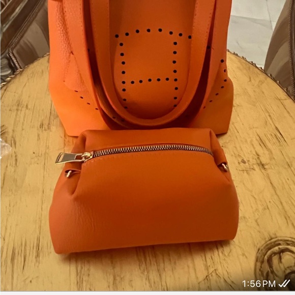 Leather orange women bag - Picture 3 of 11
